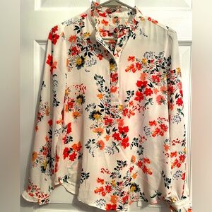 Ann Taylor Loft Floral Print Blouse with Ruffle Details